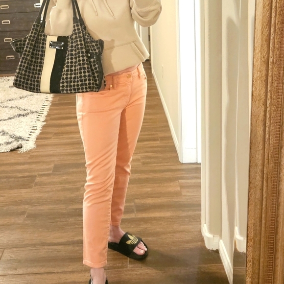 Tory Burch Alexa Cropped Soft Pink Coral Skinny Jeans Size 28 - Picture 9 of 9